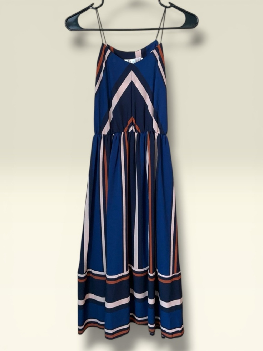 🥰NWT-Zaful Striped Navy Midi Dress with Spaghetti Straps